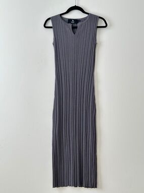 Black Goat Cashmere Gray Ribbed Knit Cashmere & Silk Maxi Dress